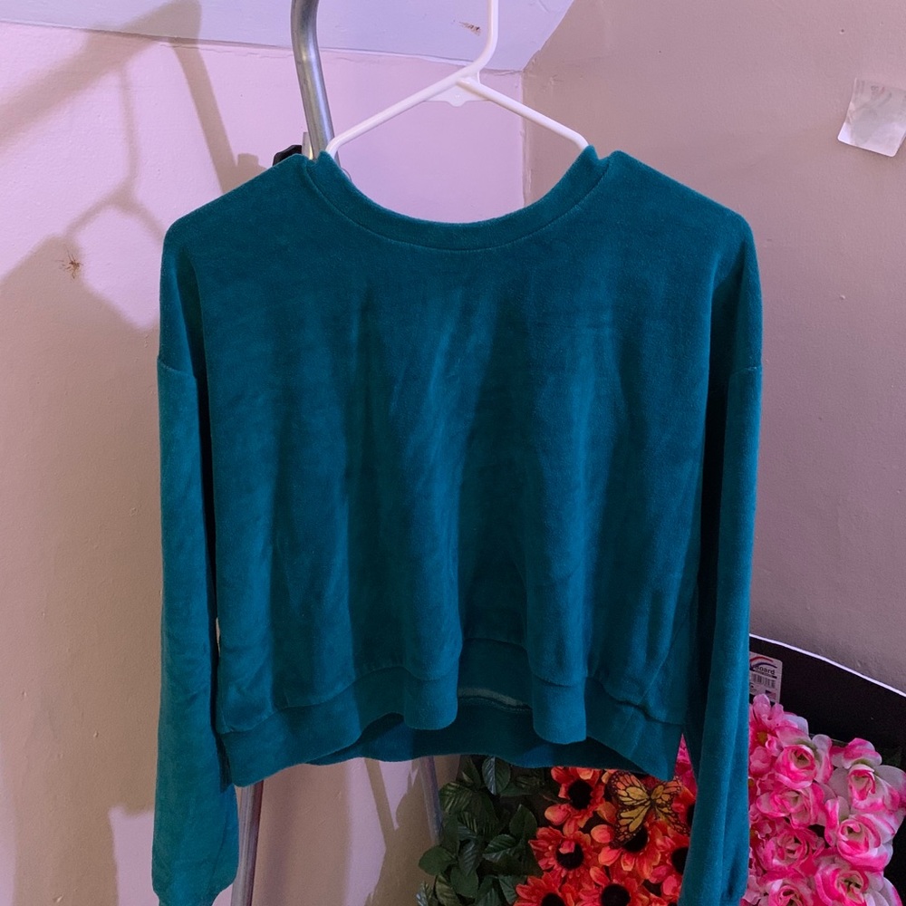 longe sleeve crushed velvet crop top
